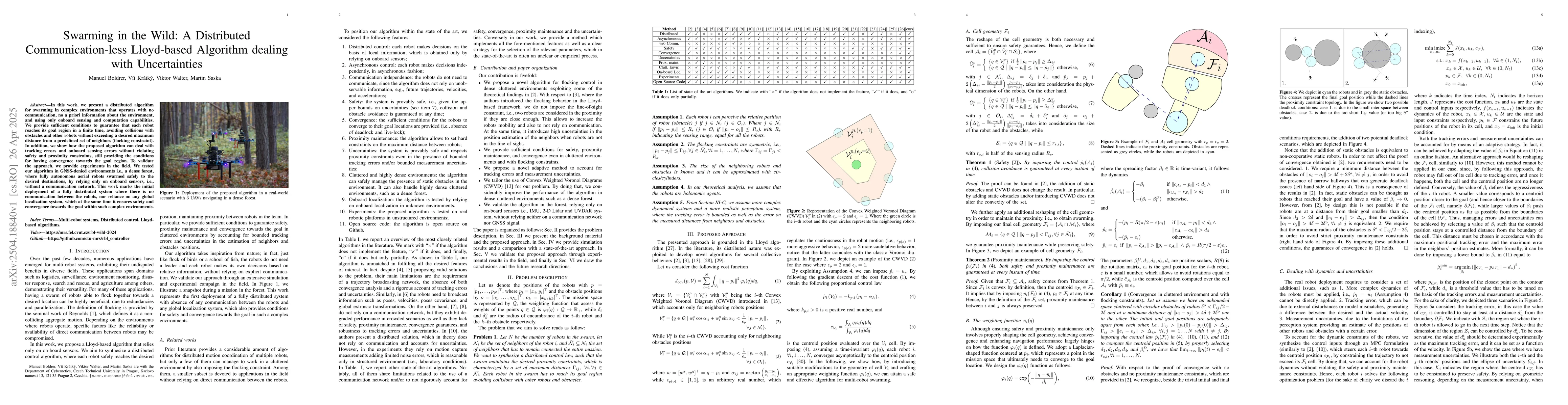 Thumbnail for Swarming in the Wild: A Distributed Communication-less Lloyd-based
  Algorithm dealing with Uncertainties