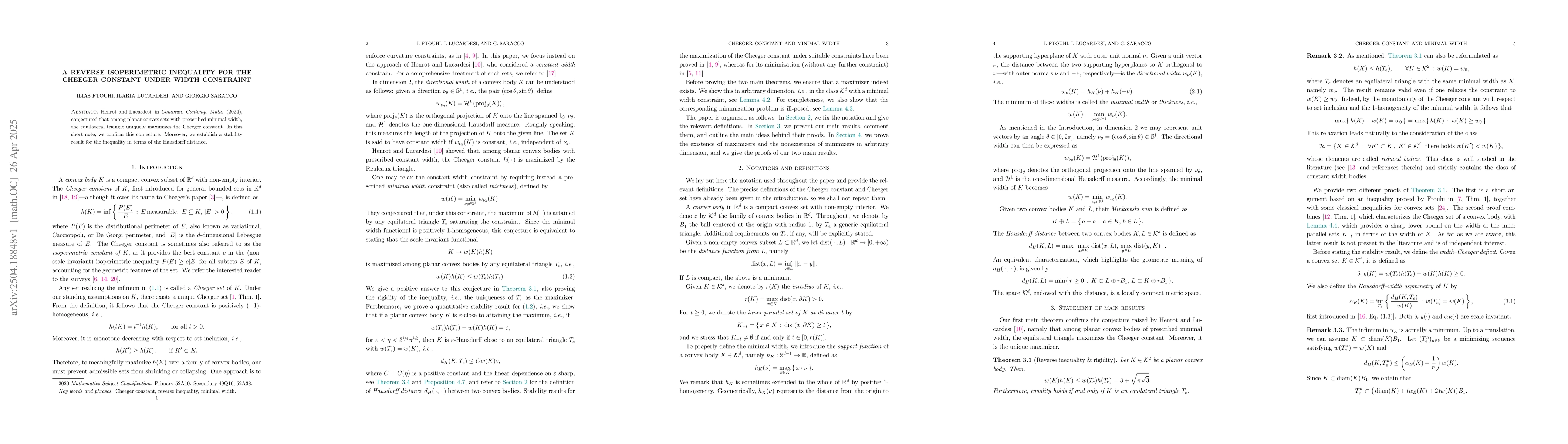 Thumbnail for A reverse isoperimetric inequality for the Cheeger constant under width
  constraint