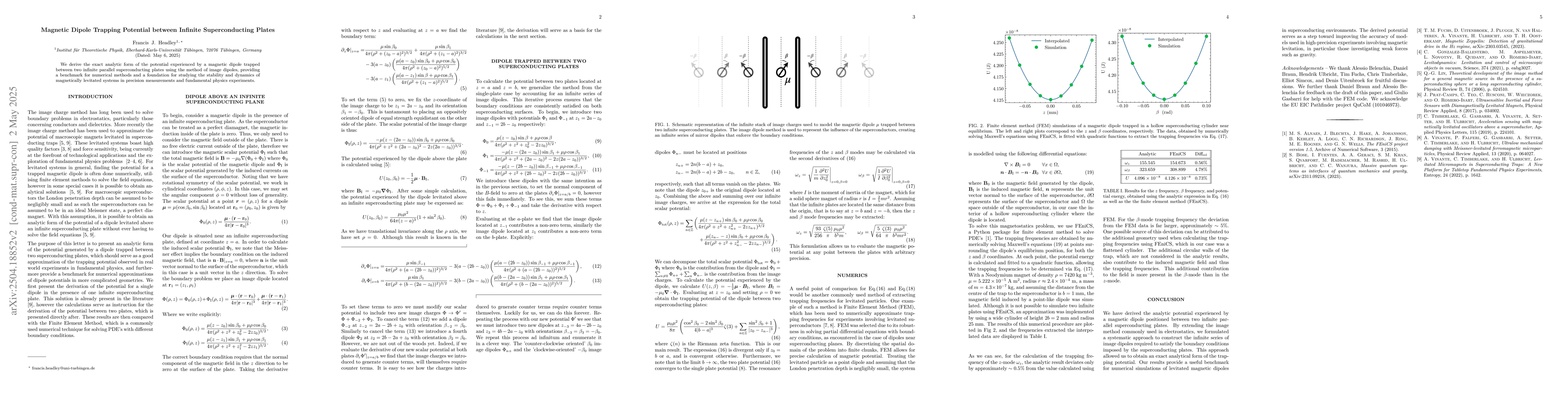 Thumbnail for Magnetic Dipole Trapping Potential between Infinite Superconducting
  Plates