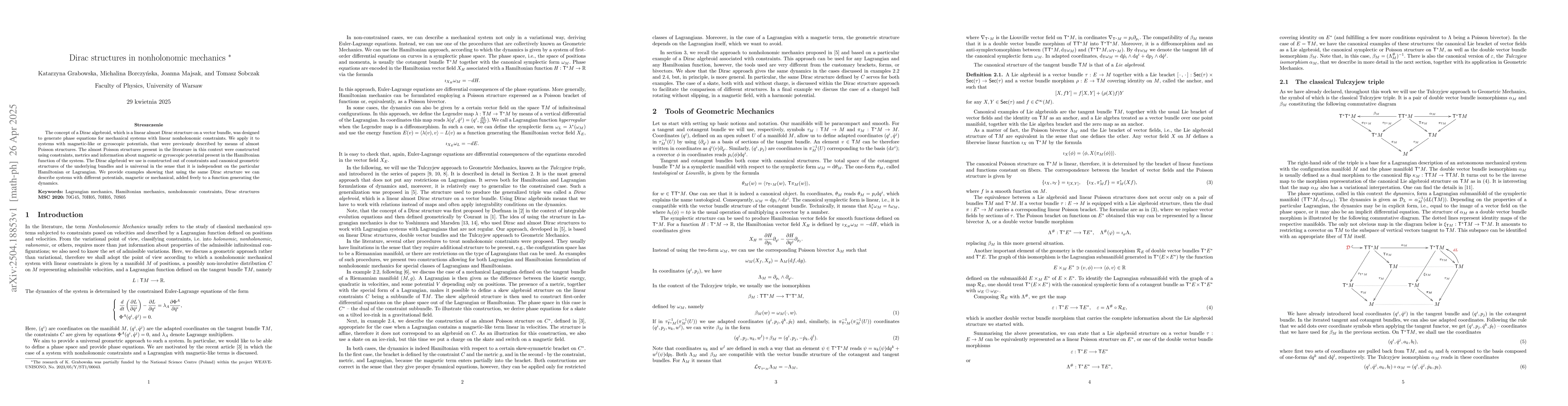 Thumbnail for Dirac structures in nonholonomic mechanics