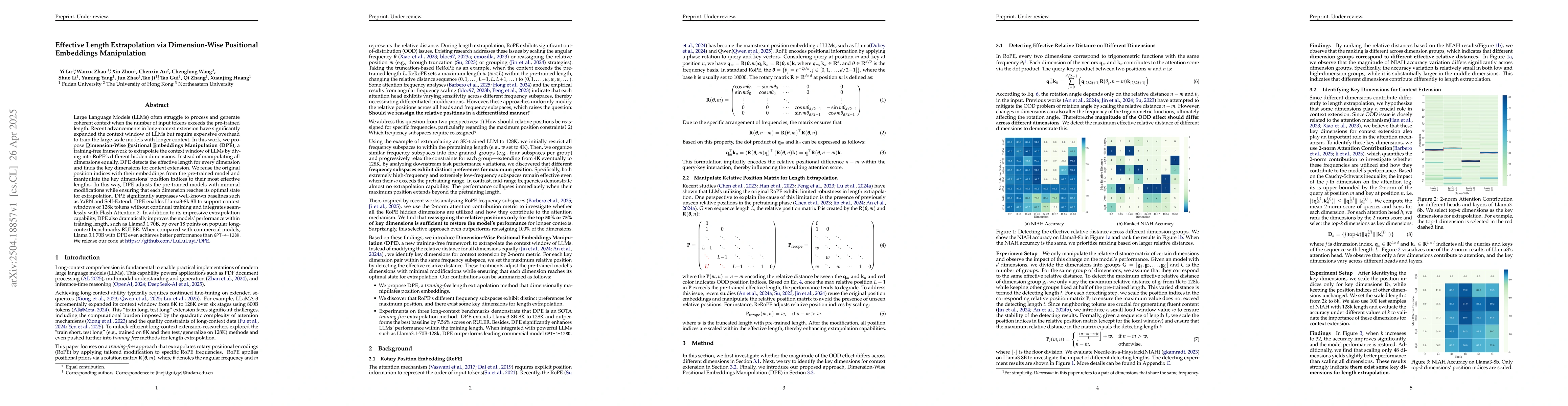 Thumbnail for Effective Length Extrapolation via Dimension-Wise Positional Embeddings
  Manipulation