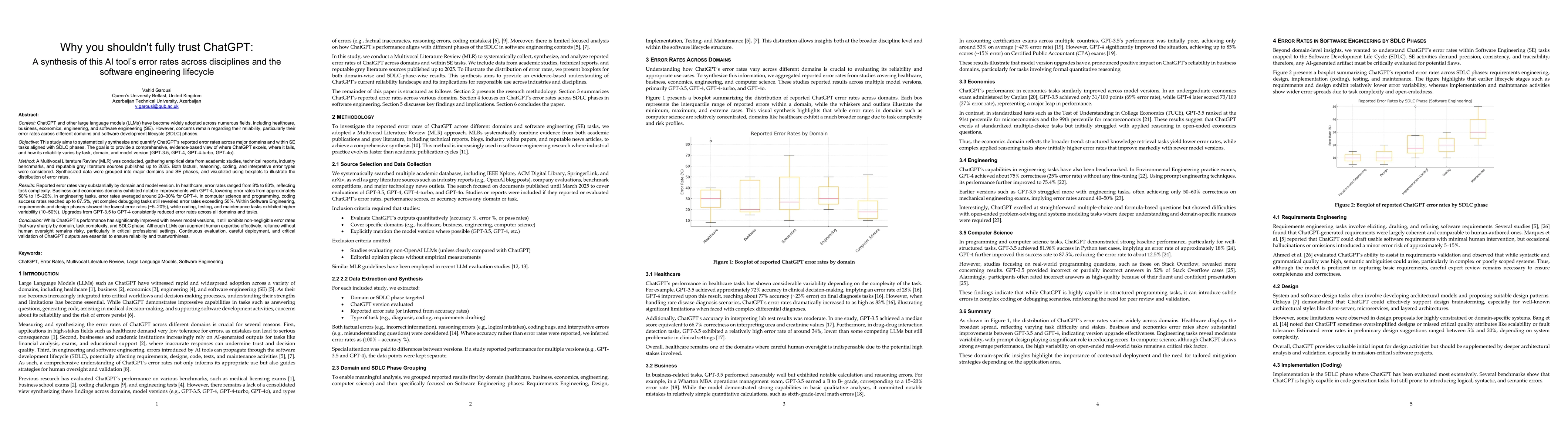 Thumbnail for Why you shouldn't fully trust ChatGPT: A synthesis of this AI tool's
  error rates across disciplines and the software engineering lifecycle