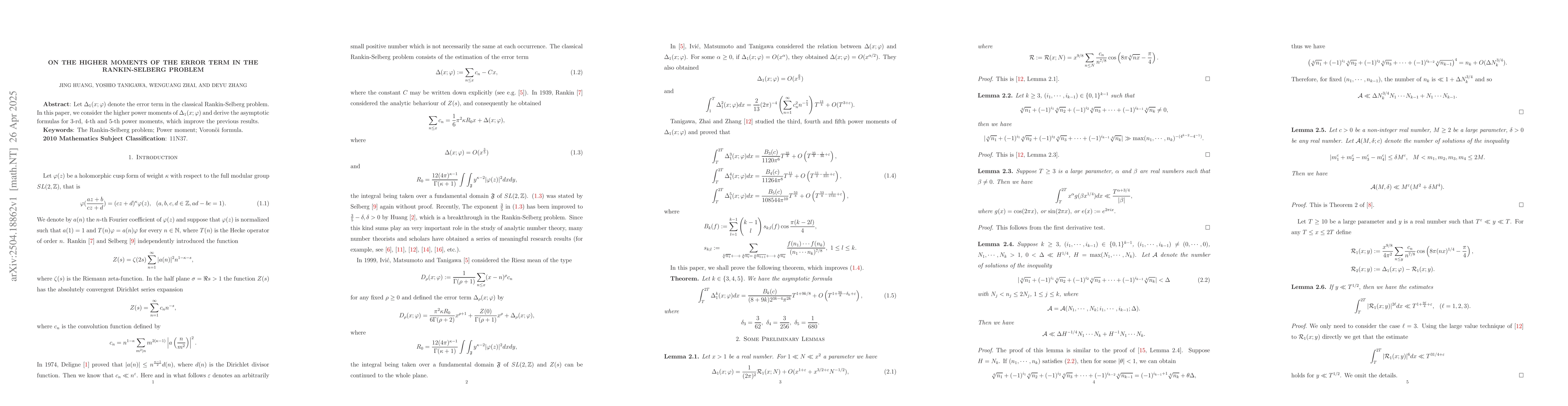 Thumbnail for On the higher moments of the error term in the Rankin-Selberg problem