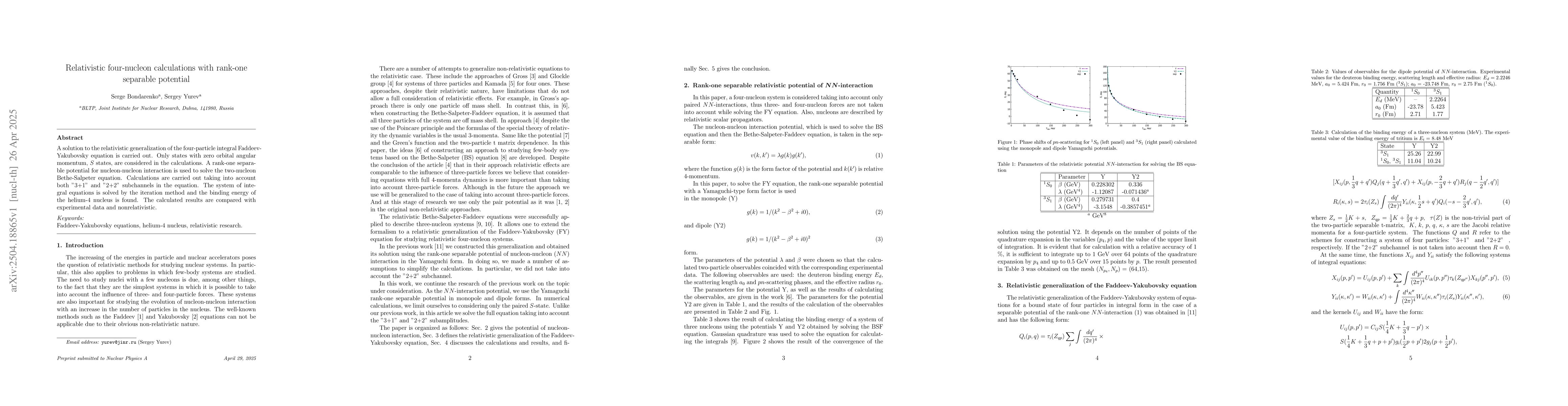 Thumbnail for Relativistic four-nucleon calculations with rank-one separable potential