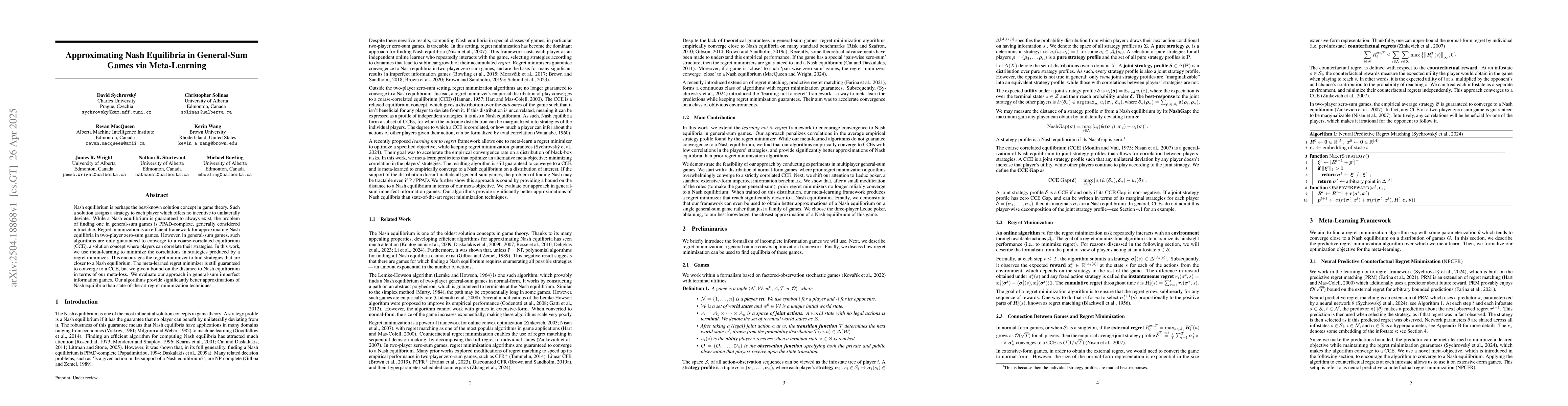 Thumbnail for Approximating Nash Equilibria in General-Sum Games via Meta-Learning