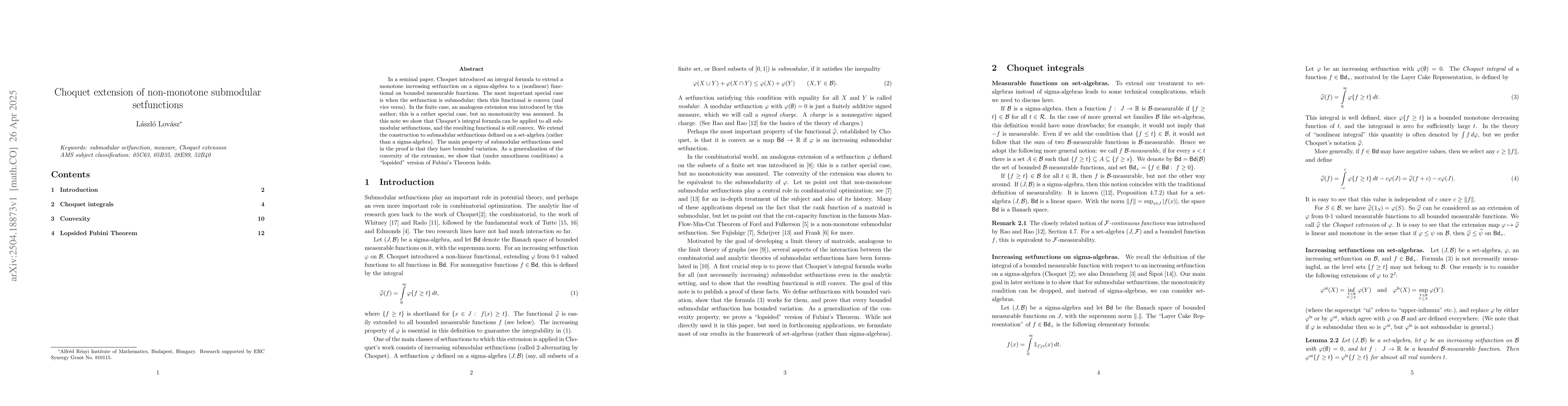 Thumbnail for Choquet extension of non-monotone submodular setfunctions