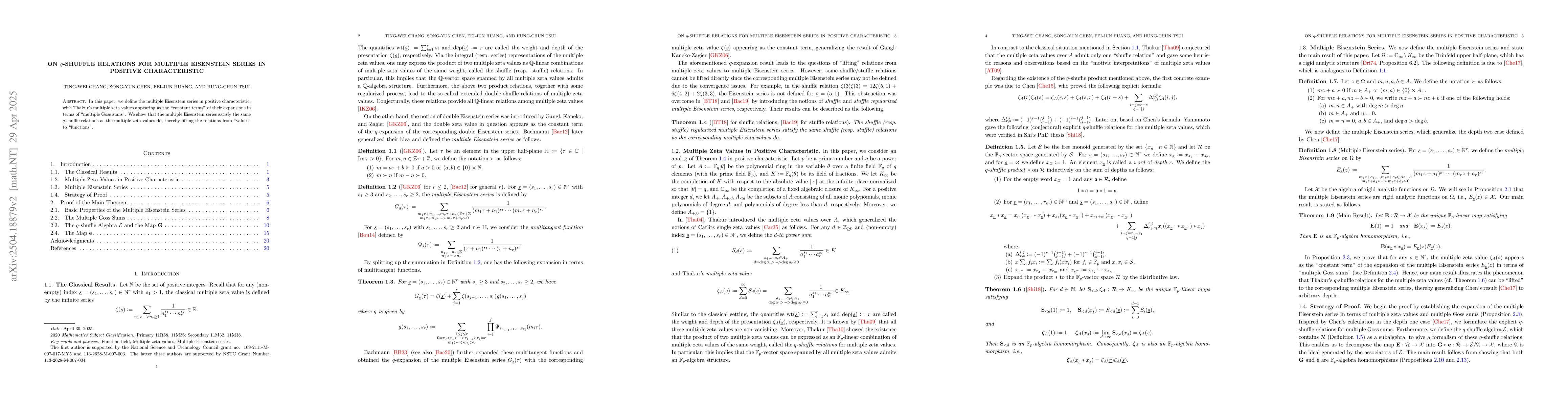 Thumbnail for On $q$-Shuffle Relations for Multiple Eisenstein Series in Positive
  Characteristic