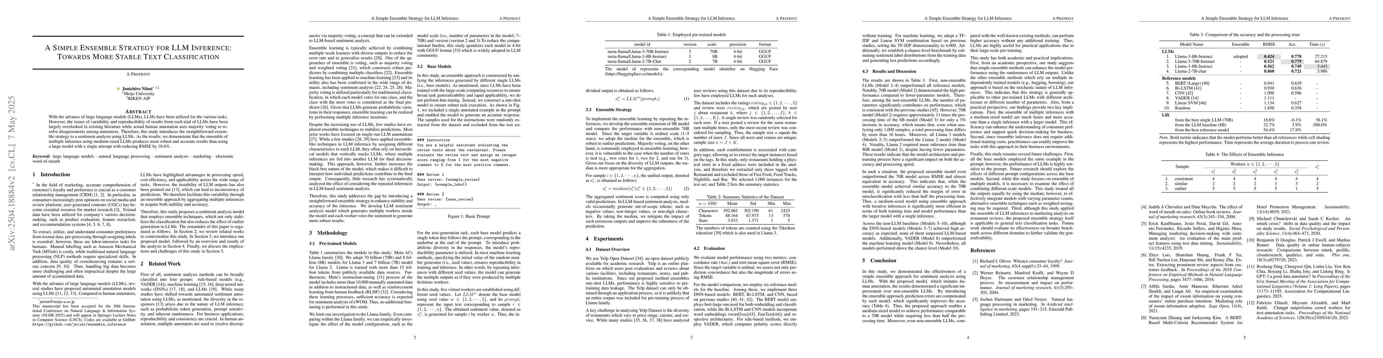 Thumbnail for A Simple Ensemble Strategy for LLM Inference: Towards More Stable Text
  Classification