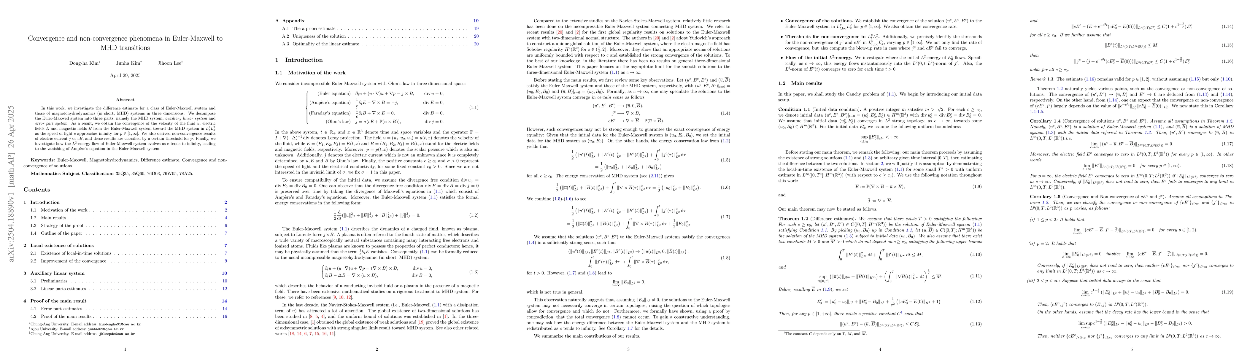 Thumbnail for Convergence and non-convergence phenomena in Euler-Maxwell to MHD
  transitions