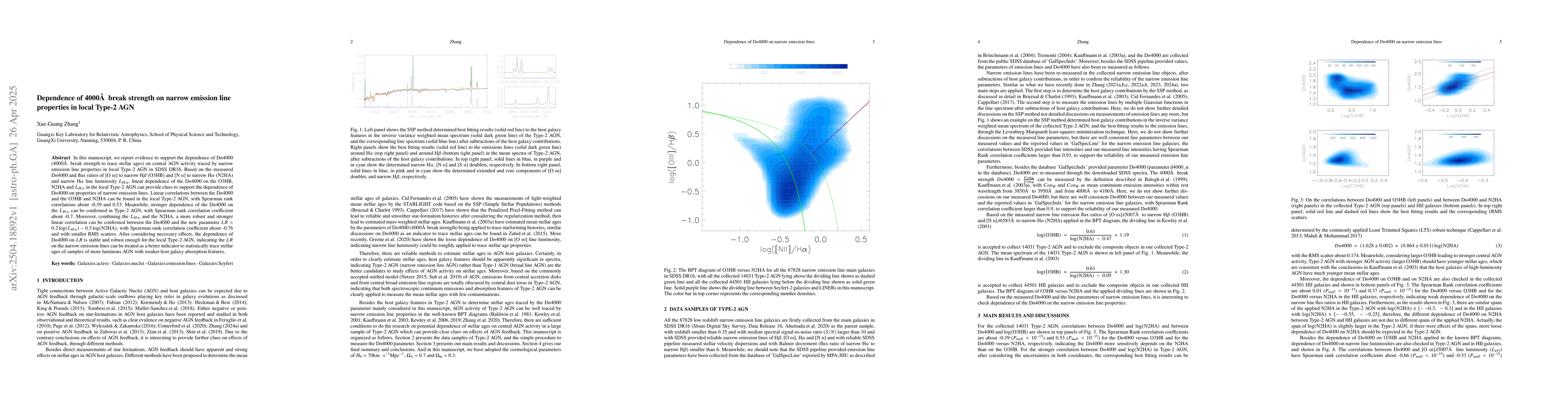 Thumbnail for Dependence of 4000Å~ break strength on narrow emission line properties
  in local Type-2 AGN