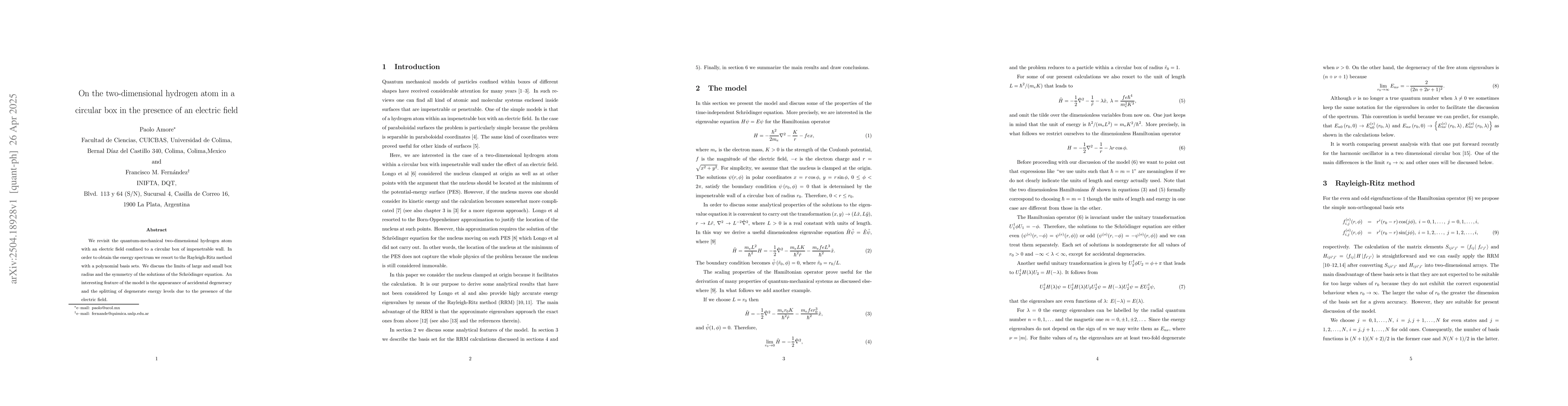 Thumbnail for On the two-dimensional hydrogen atom in a circular box in the presence
  of an electric field