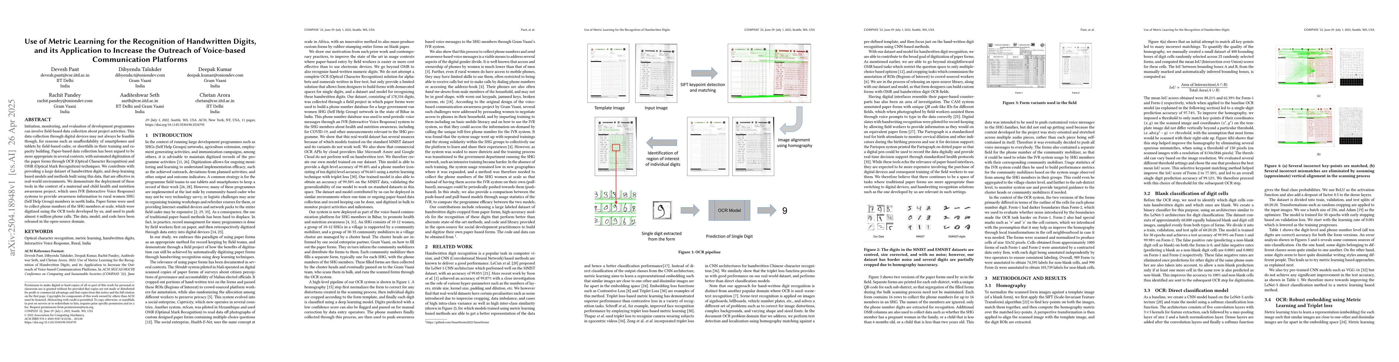 Thumbnail for Use of Metric Learning for the Recognition of Handwritten Digits, and
  its Application to Increase the Outreach of Voice-based Communication
  Platforms