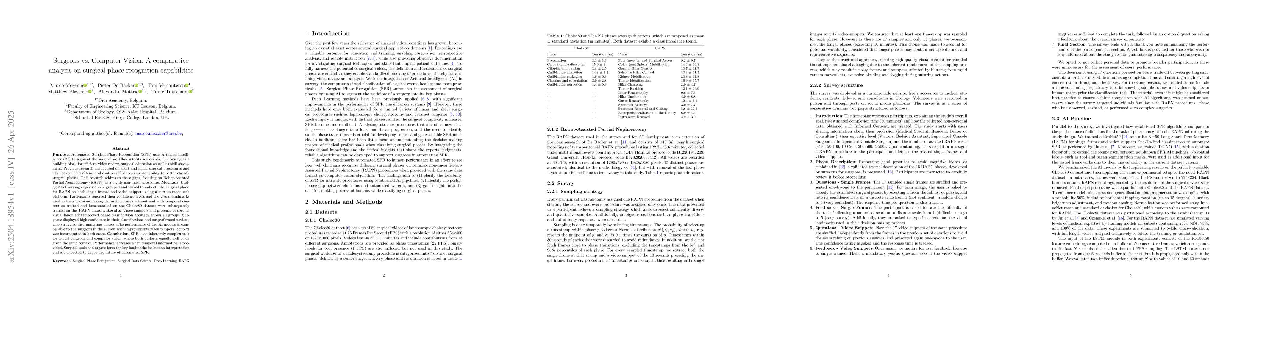 Thumbnail for Surgeons vs. Computer Vision: A comparative analysis on surgical phase
  recognition capabilities