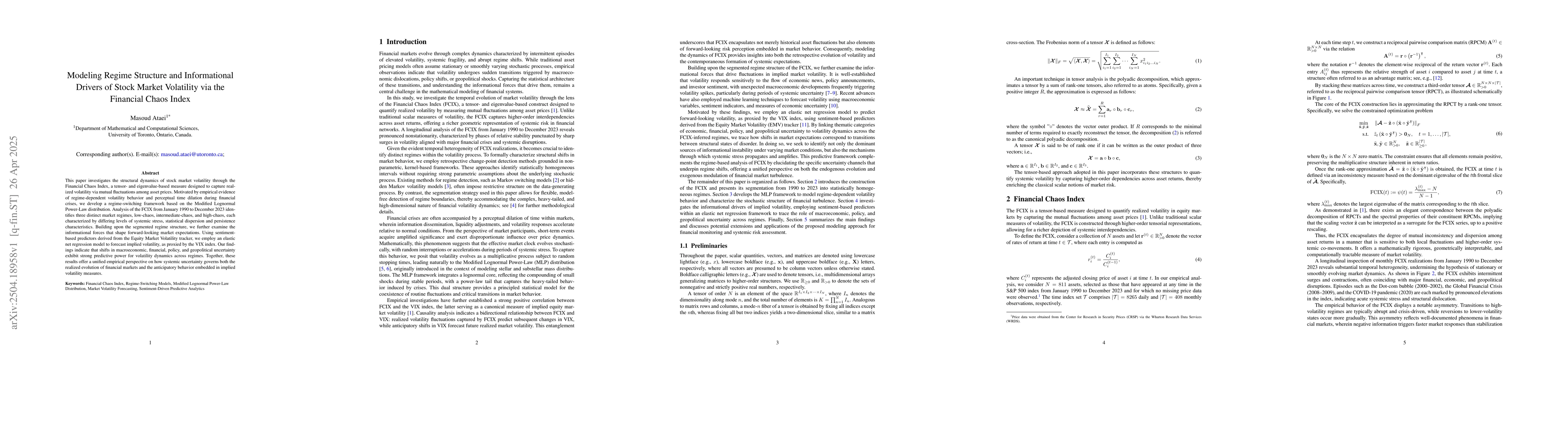 Thumbnail for Modeling Regime Structure and Informational Drivers of Stock Market
  Volatility via the Financial Chaos Index