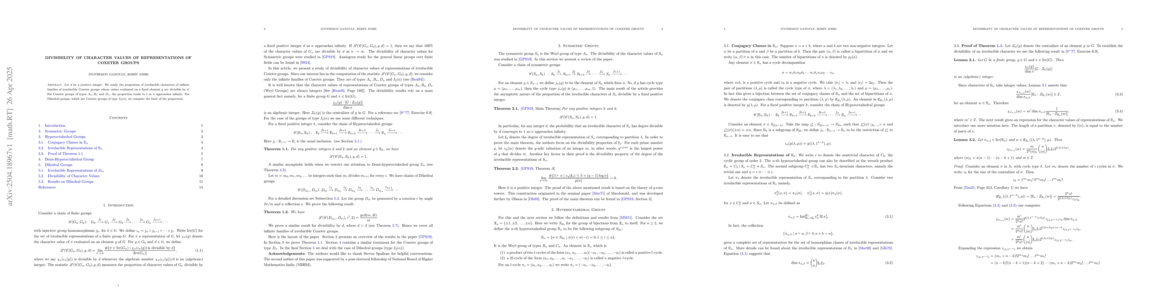 Thumbnail for Divisibility of Character Values of Representations of Coxeter Groups