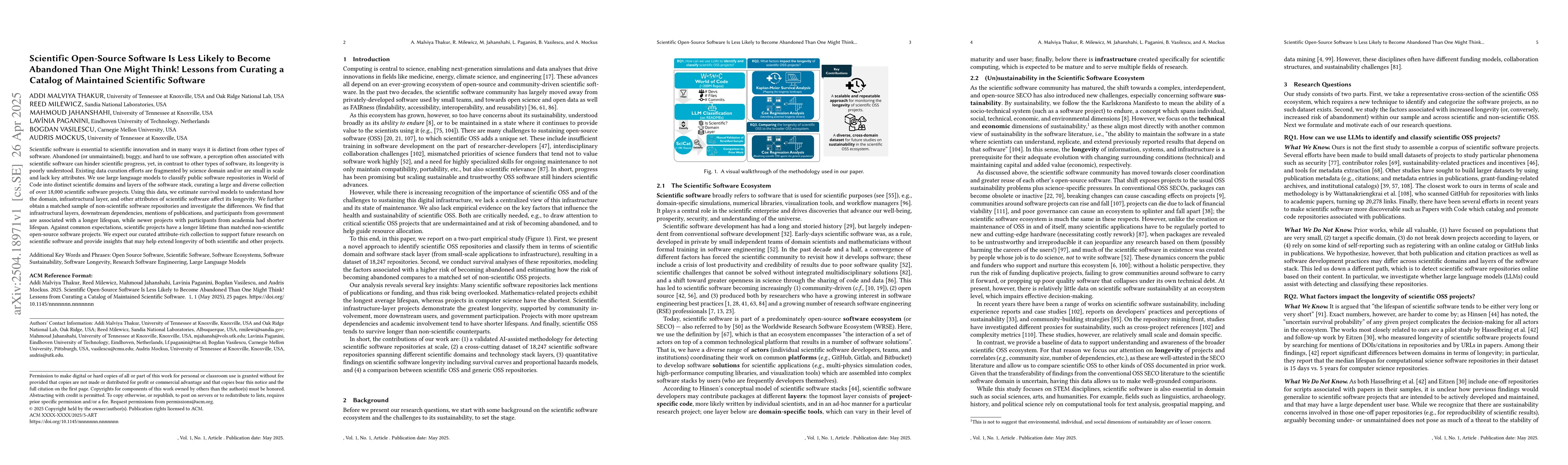 Thumbnail for Scientific Open-Source Software Is Less Likely to Become Abandoned Than
  One Might Think! Lessons from Curating a Catalog of Maintained Scientific
  Software