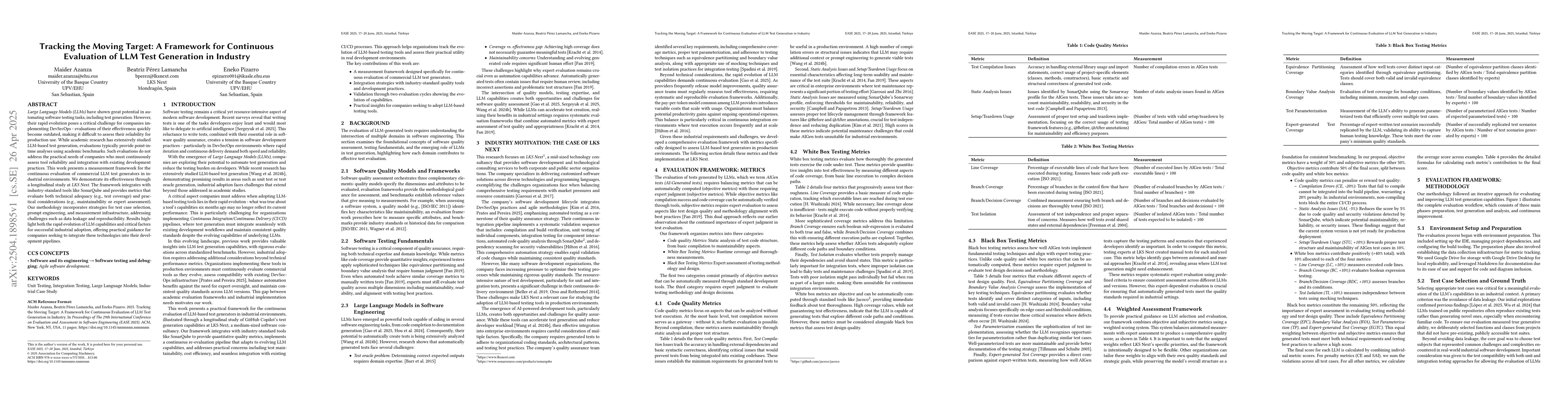 Thumbnail for Tracking the Moving Target: A Framework for Continuous Evaluation of LLM
  Test Generation in Industry