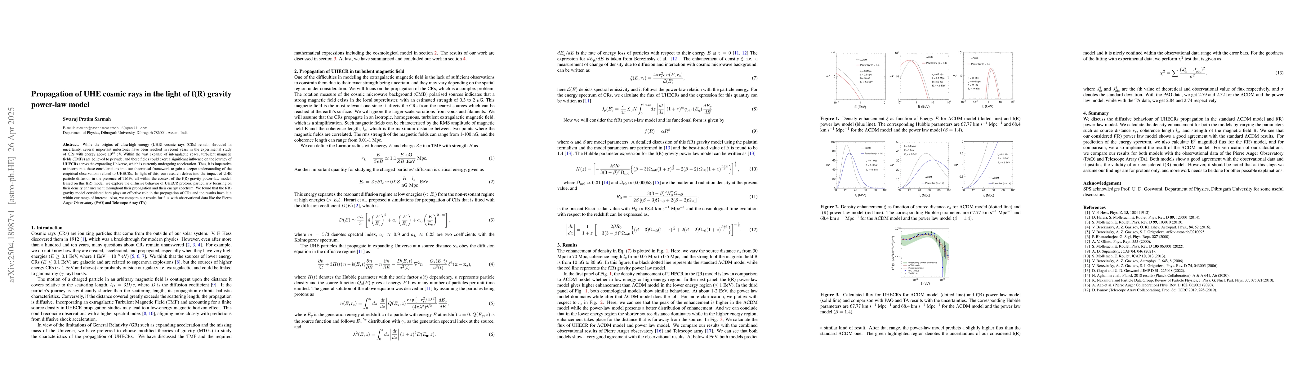 Thumbnail for Propagation of UHE cosmic rays in the light of f(R) gravity power-law
  model