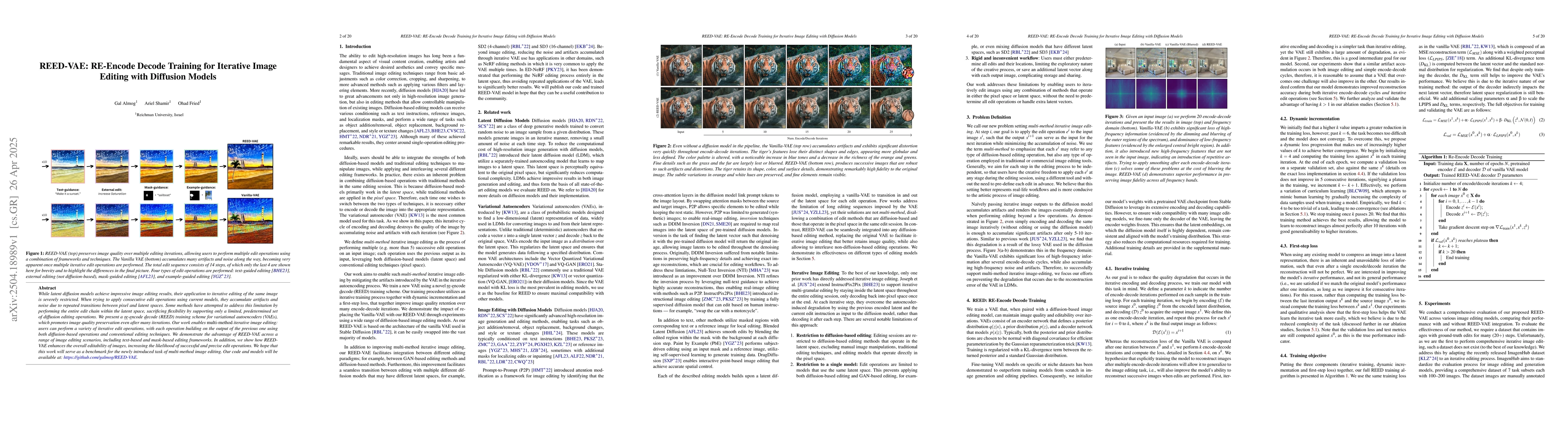Thumbnail for REED-VAE: RE-Encode Decode Training for Iterative Image Editing with
  Diffusion Models