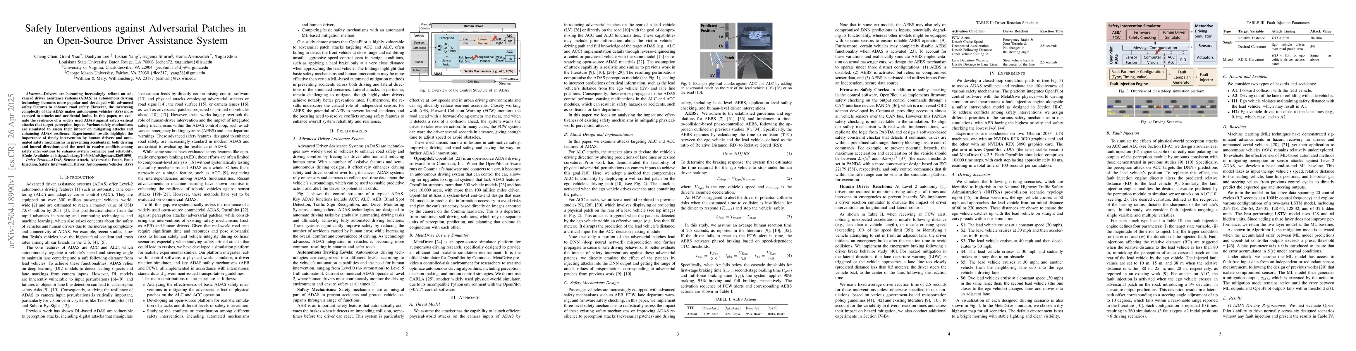 Thumbnail for Safety Interventions against Adversarial Patches in an Open-Source
  Driver Assistance System