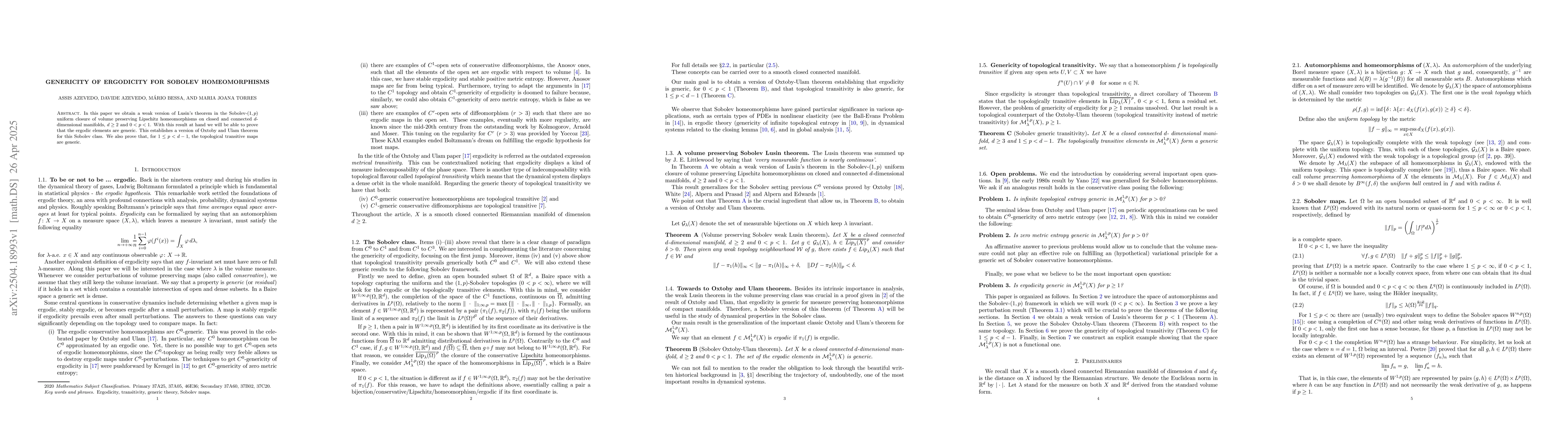 Thumbnail for Genericity of ergodicity for Sobolev homeomorphisms