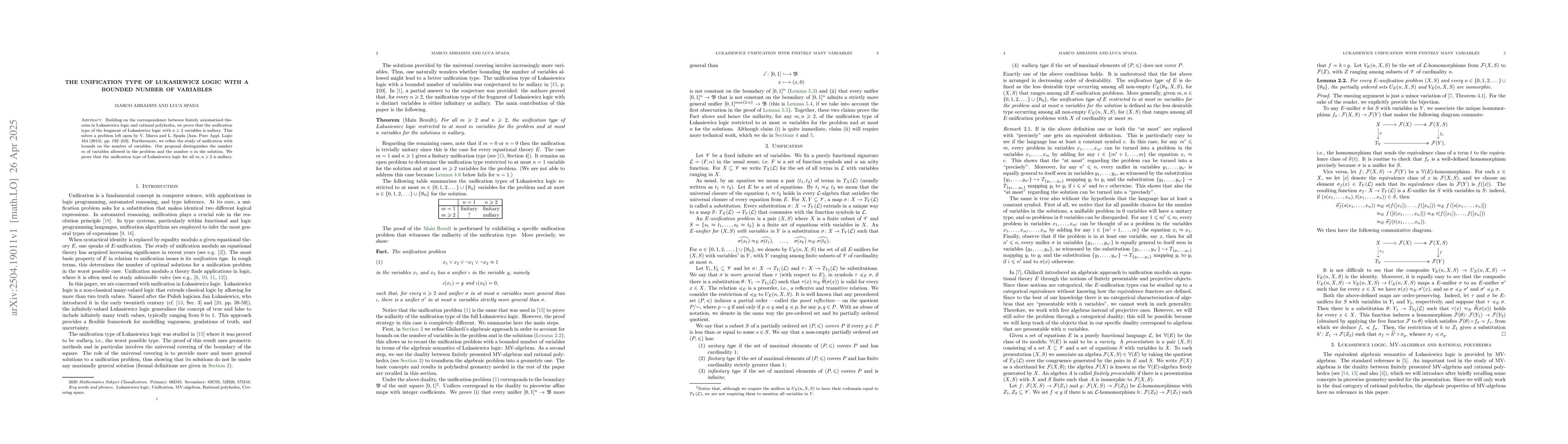 Thumbnail for Lukasiewicz unification with finitely many variables