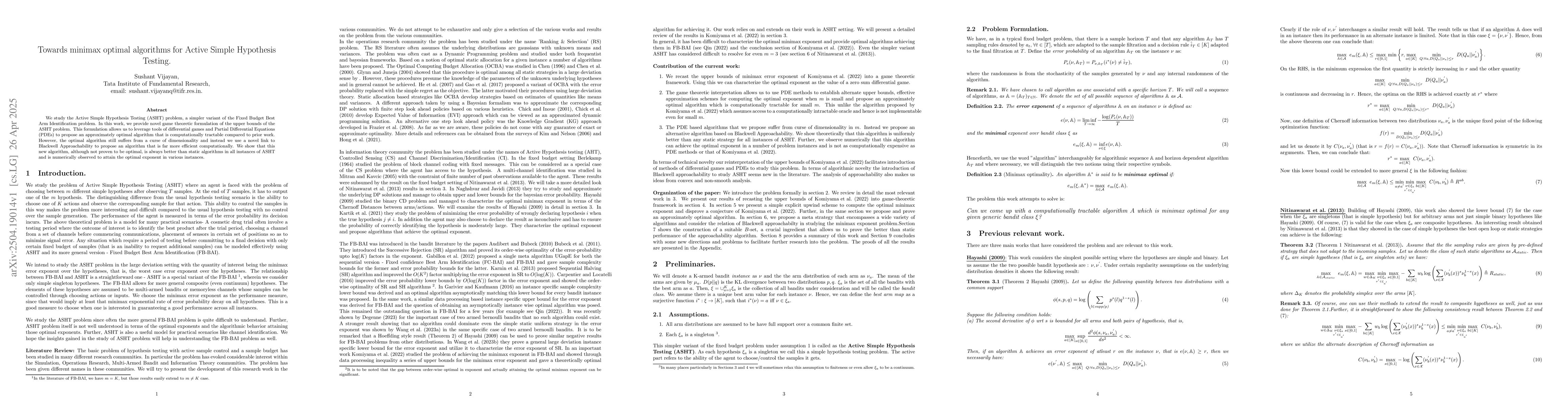 Thumbnail for Towards minimax optimal algorithms for Active Simple Hypothesis Testing