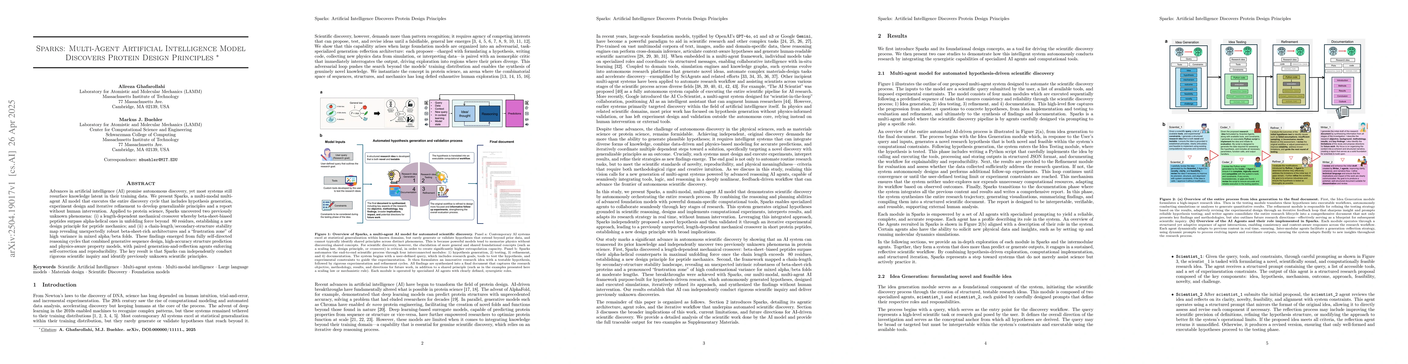 Thumbnail for Sparks: Multi-Agent Artificial Intelligence Model Discovers Protein
  Design Principles