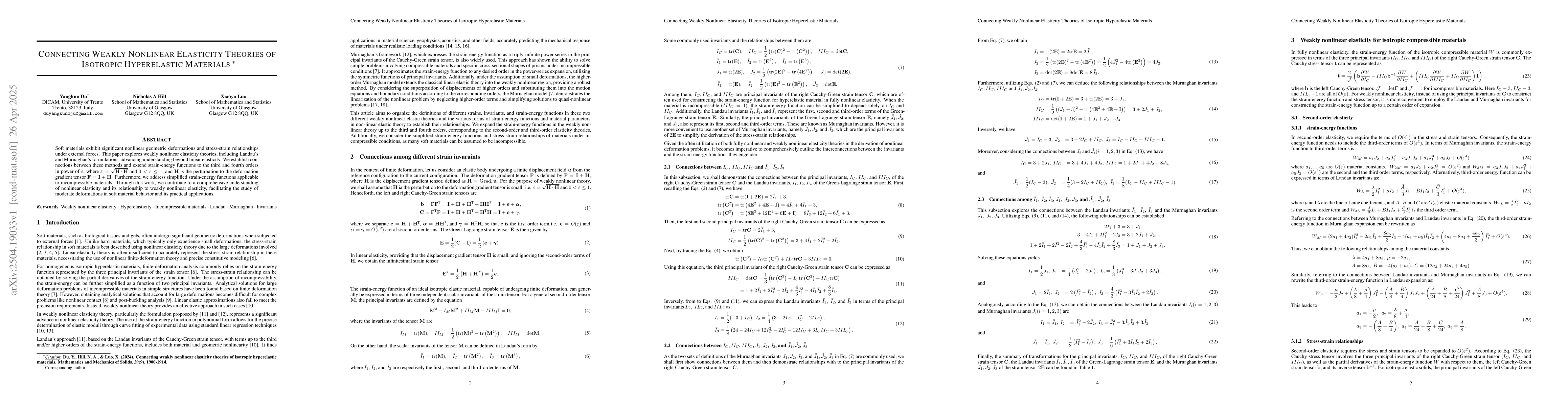 Thumbnail for Connecting weakly nonlinear elasticity theories of isotropic
  hyperelastic materials