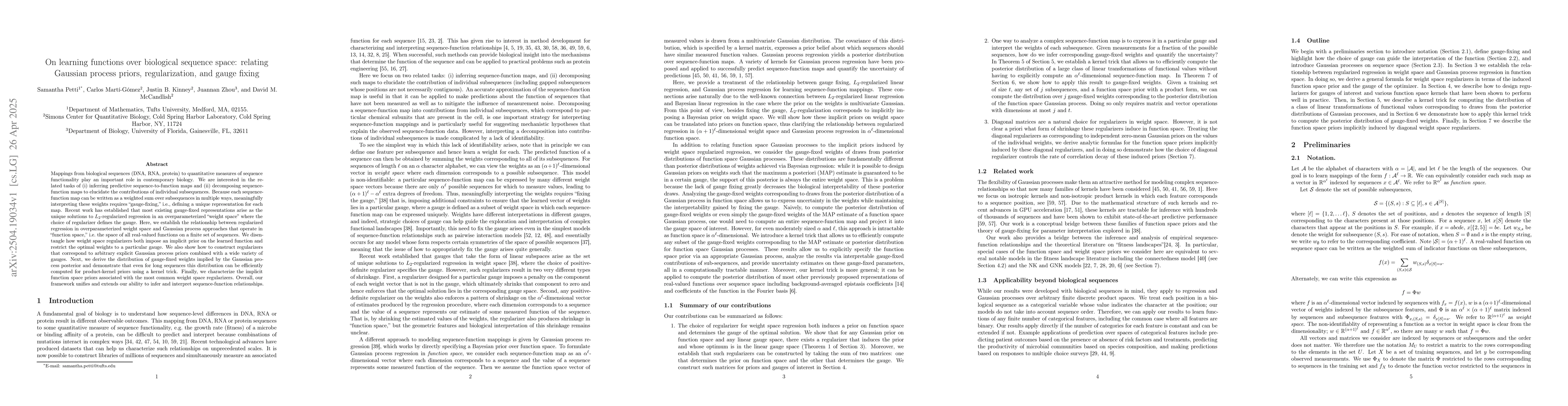 Thumbnail for On learning functions over biological sequence space: relating Gaussian
  process priors, regularization, and gauge fixing