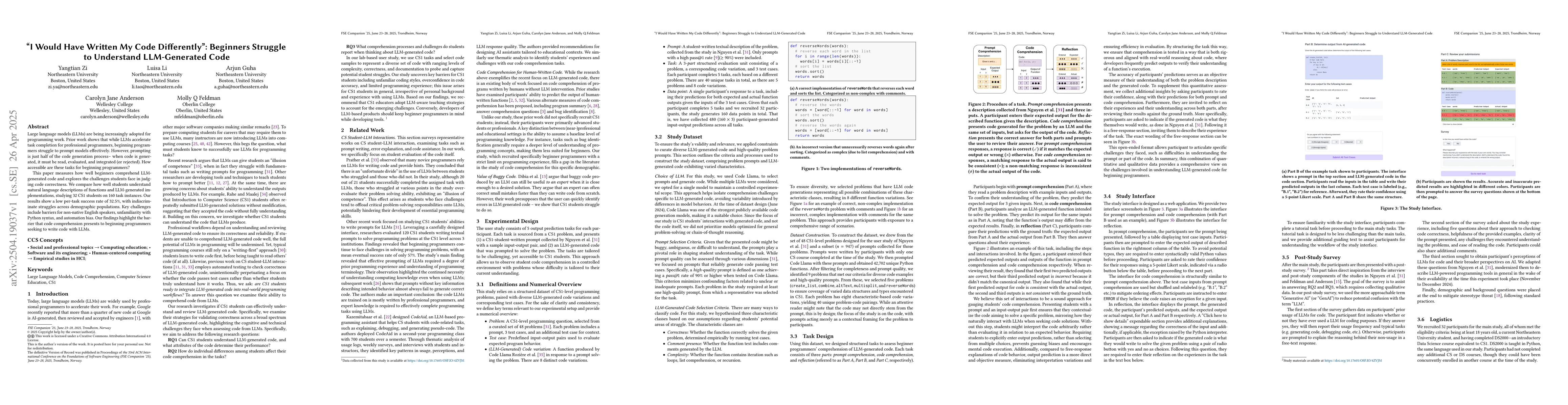 Thumbnail for "I Would Have Written My Code Differently'': Beginners Struggle to
  Understand LLM-Generated Code