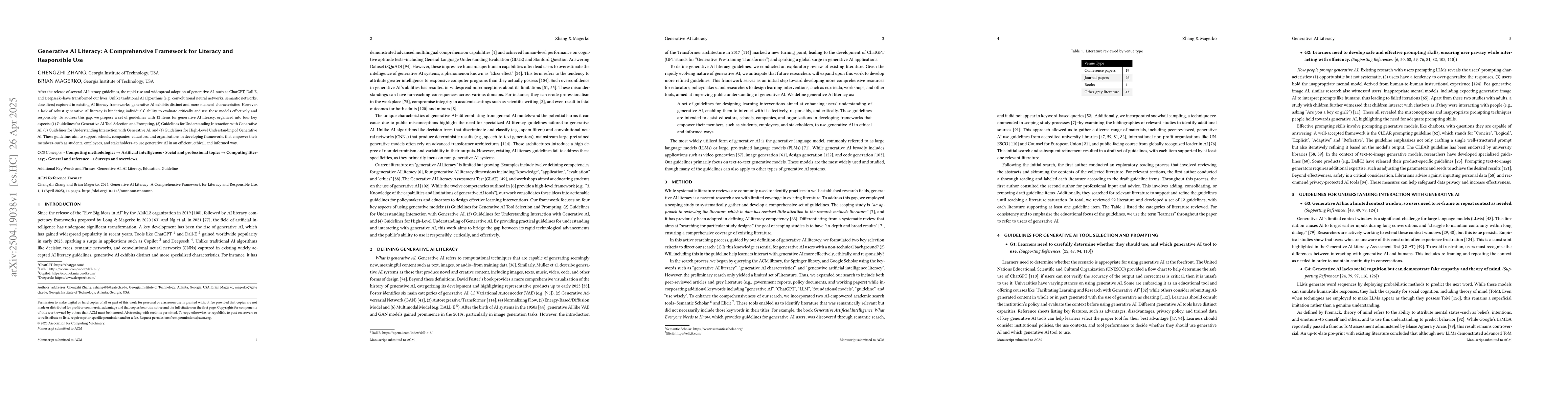 Thumbnail for Generative AI Literacy: A Comprehensive Framework for Literacy and
  Responsible Use