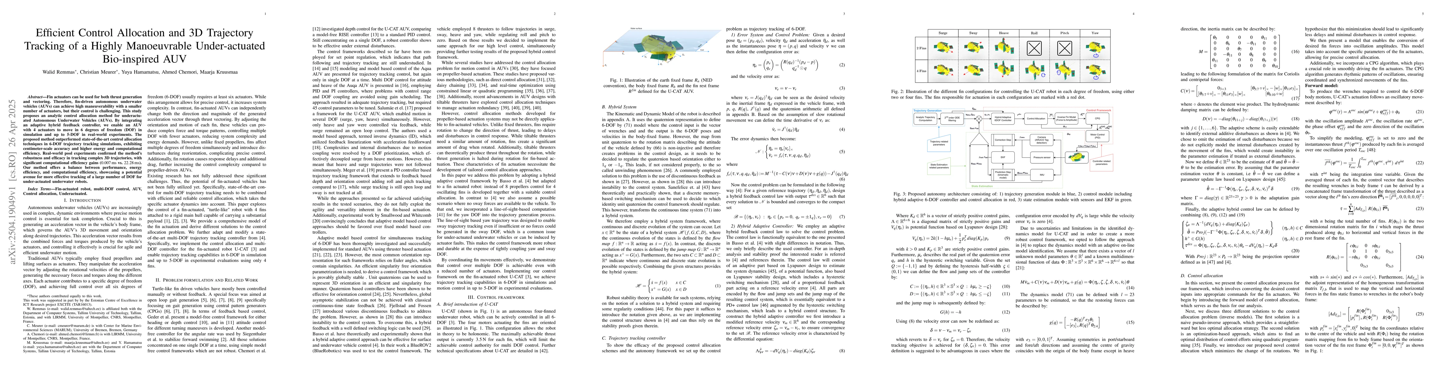 Thumbnail for Efficient Control Allocation and 3D Trajectory Tracking of a Highly
  Manoeuvrable Under-actuated Bio-inspired AUV