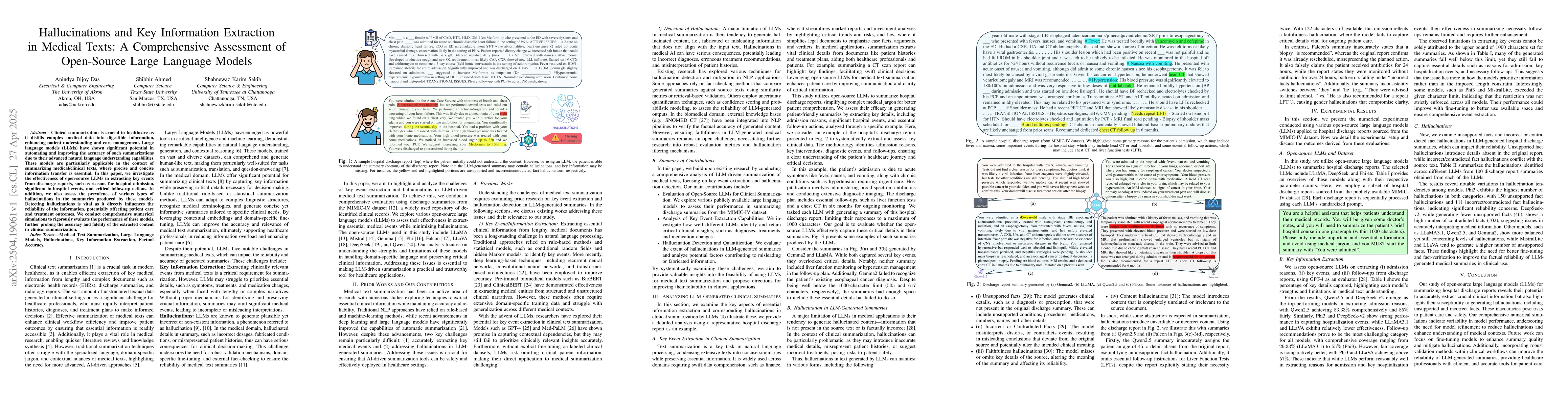 Thumbnail for Hallucinations and Key Information Extraction in Medical Texts: A
  Comprehensive Assessment of Open-Source Large Language Models