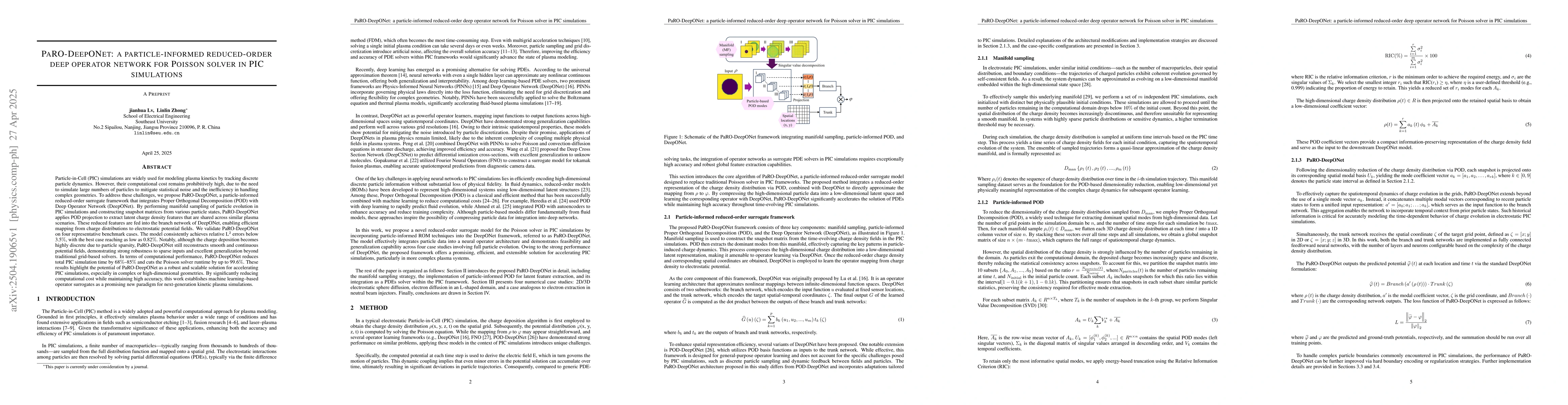 Thumbnail for PaRO-DeepONet: a particle-informed reduced-order deep operator network
  for Poisson solver in PIC simulations