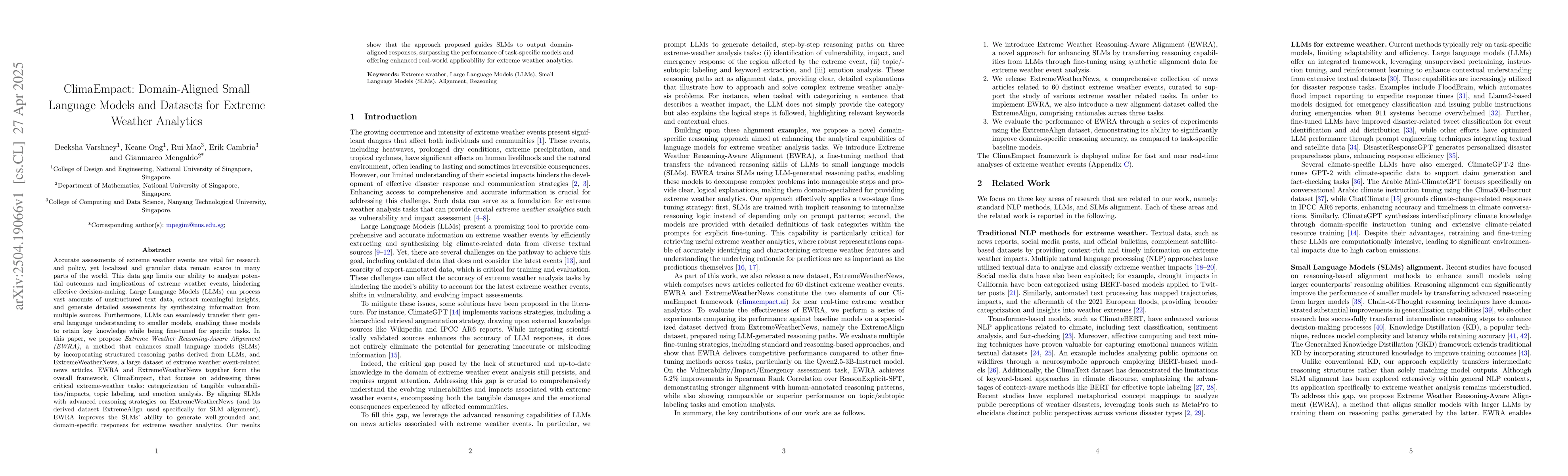 Thumbnail for ClimaEmpact: Domain-Aligned Small Language Models and Datasets for
  Extreme Weather Analytics