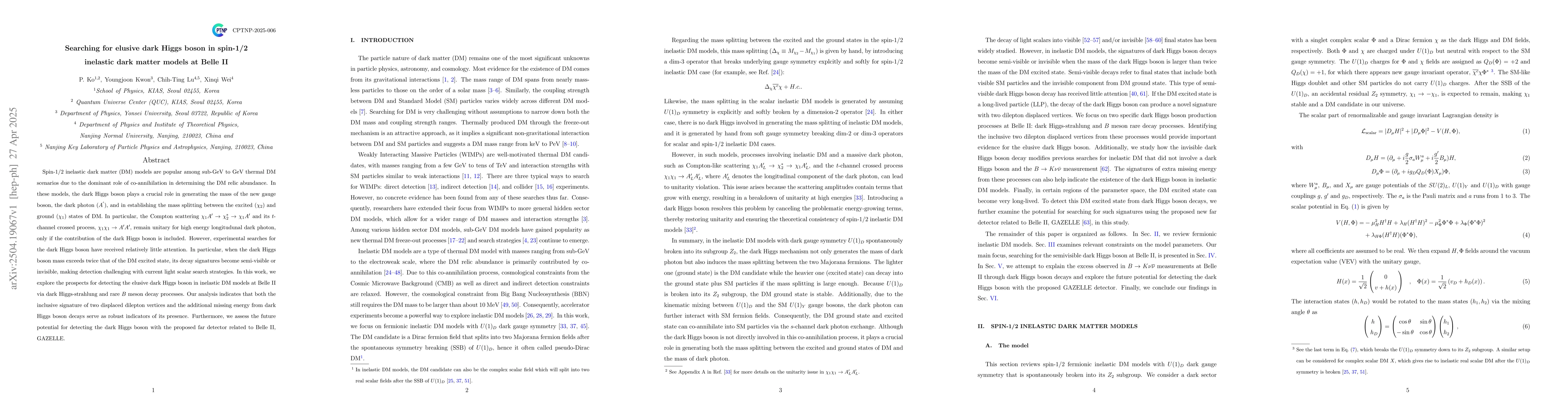 Thumbnail for Searching for elusive dark Higgs boson in spin-1/2 inelastic dark matter
  models at Belle II