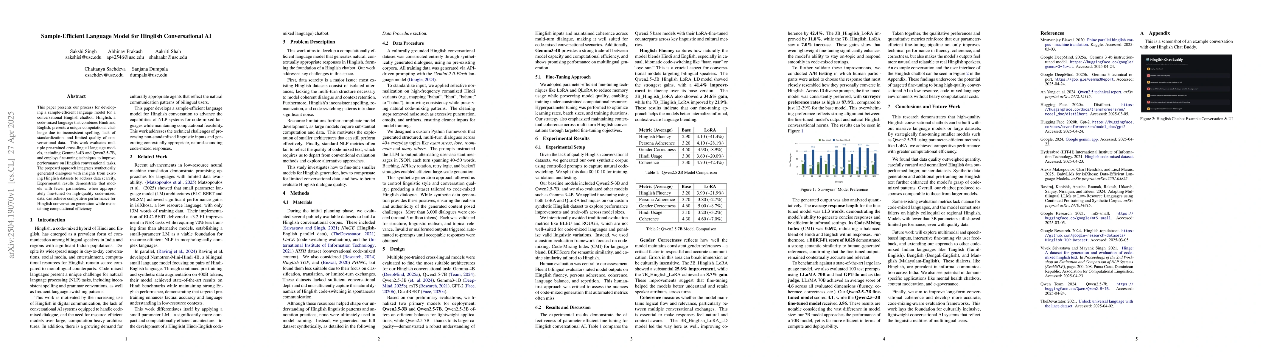 Thumbnail for Sample-Efficient Language Model for Hinglish Conversational AI