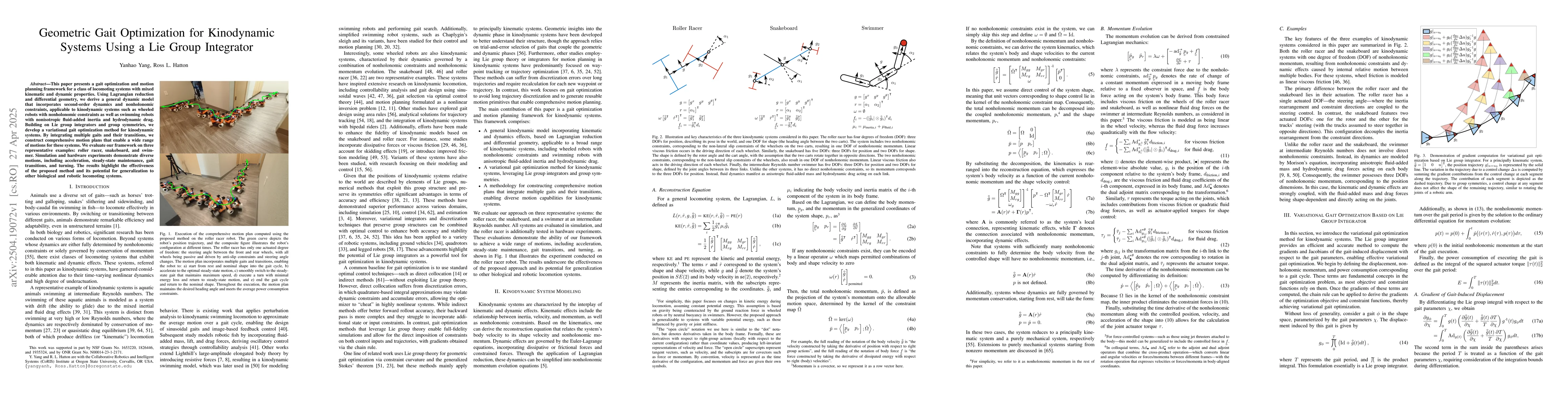 Thumbnail for Geometric Gait Optimization for Kinodynamic Systems Using a Lie Group
  Integrator