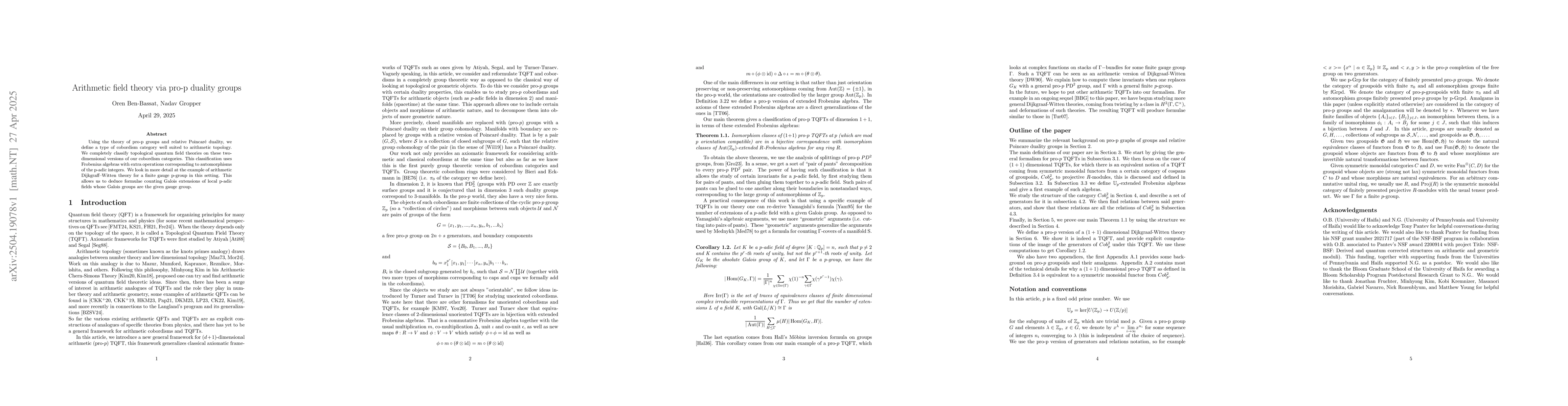 Thumbnail for Arithmetic field theory via pro-p duality groups