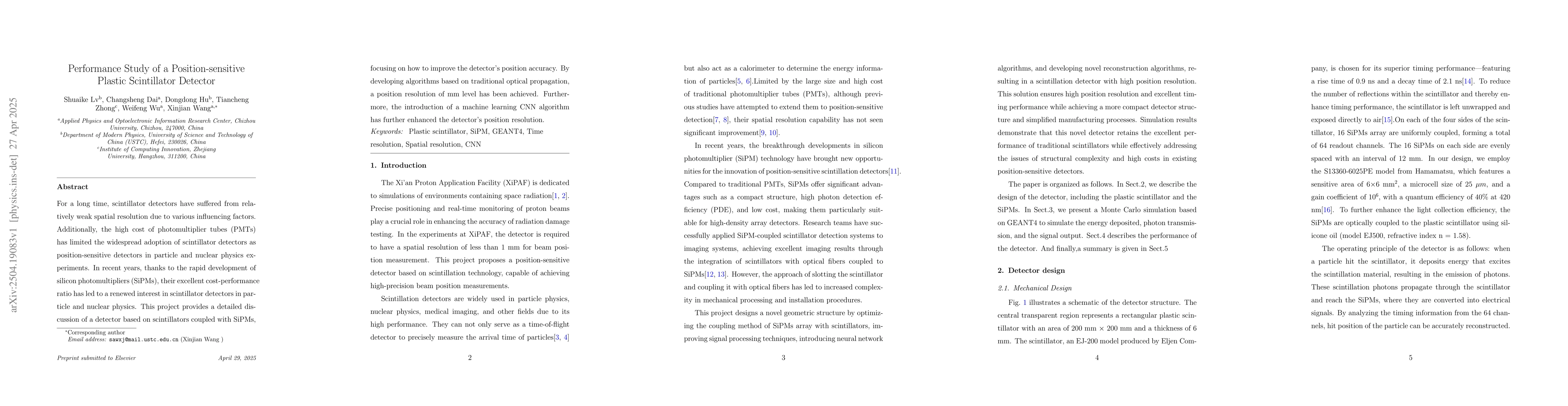 Thumbnail for Performance Study of a Position-sensitive Plastic Scintillator Detector