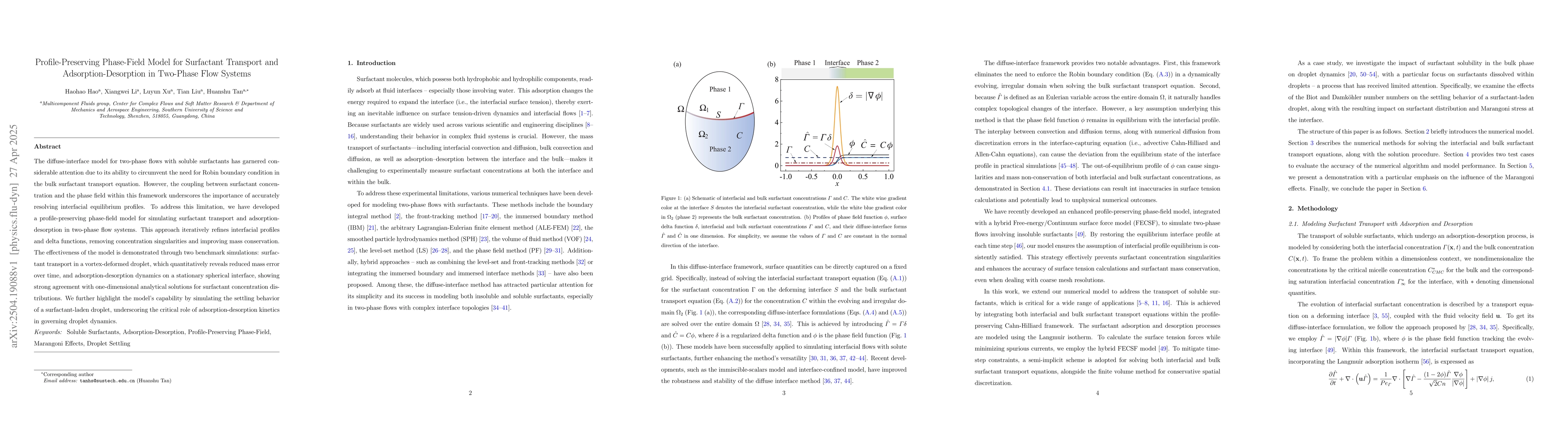 Thumbnail for Profile-Preserving Phase-Field Model for Surfactant Transport and
  Adsorption-Desorption in Two-Phase Flow Systems