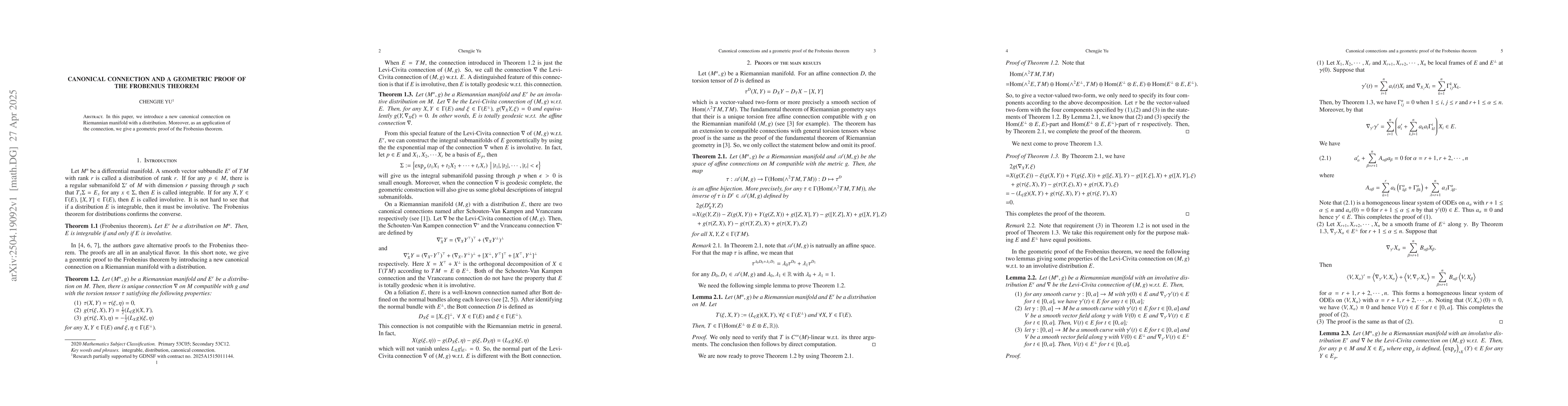 Thumbnail for Canonical connection and a geometric proof of the Frobenius theorem