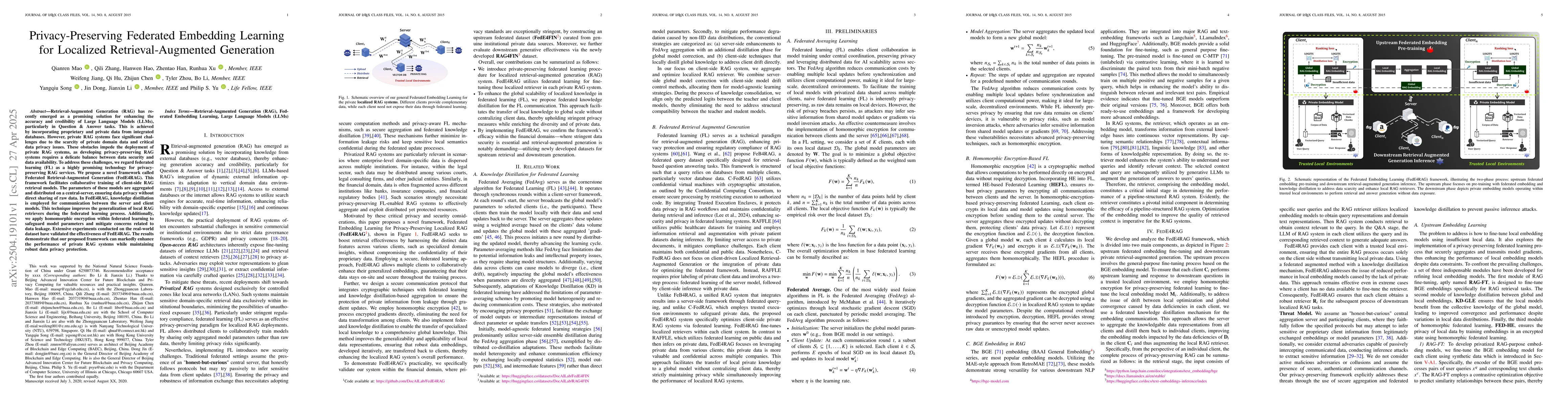 Thumbnail for Privacy-Preserving Federated Embedding Learning for Localized
  Retrieval-Augmented Generation