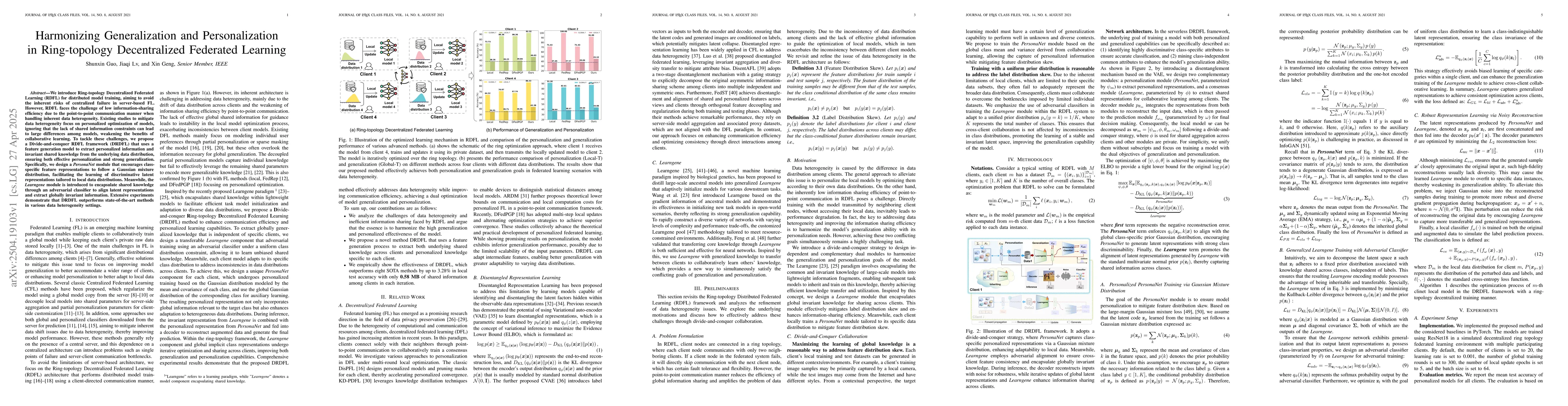 Thumbnail for Harmonizing Generalization and Personalization in Ring-topology
  Decentralized Federated Learning
