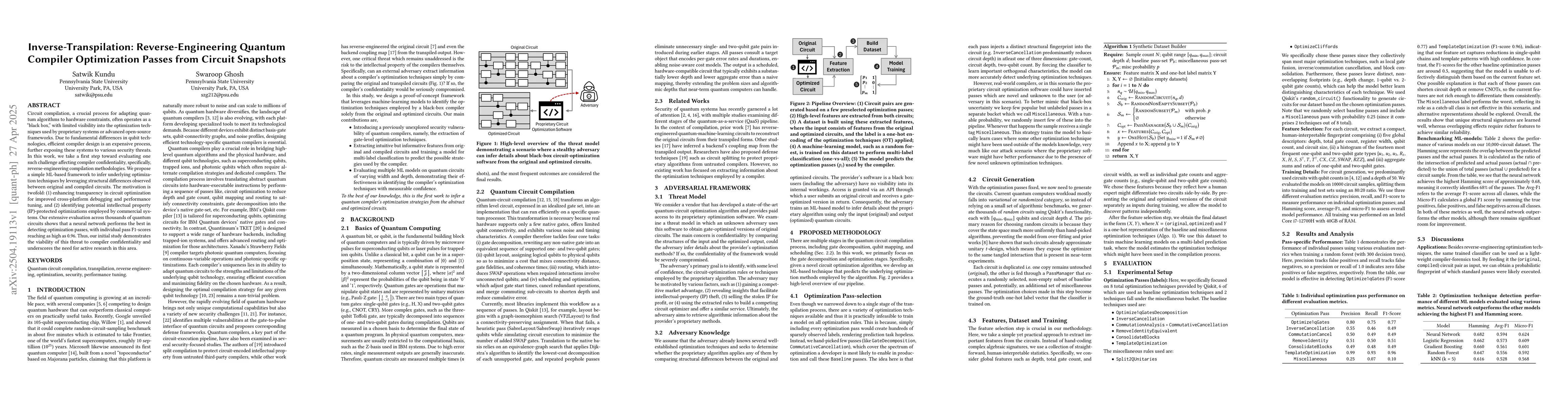 Thumbnail for Inverse-Transpilation: Reverse-Engineering Quantum Compiler Optimization
  Passes from Circuit Snapshots