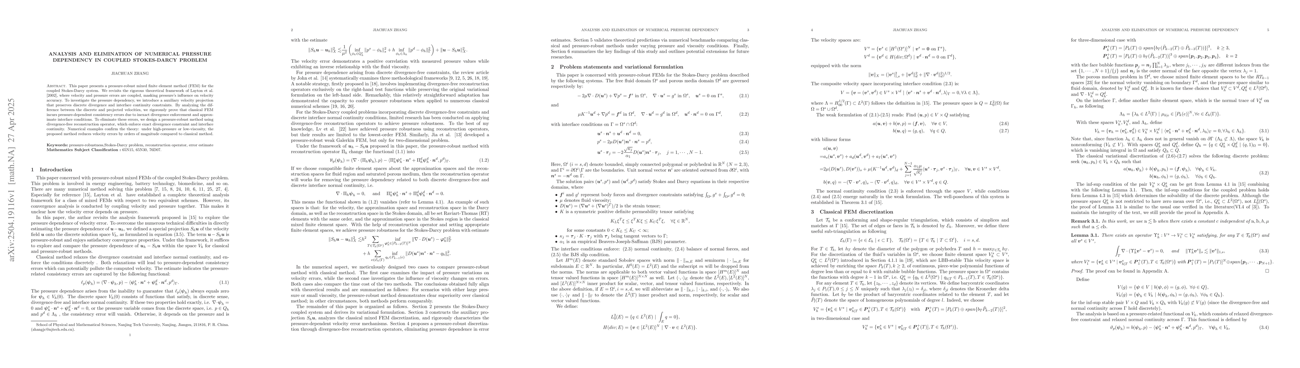 Thumbnail for Analysis and Elimination of Numerical Pressure Dependency in Coupled
  Stokes-Darcy Problem