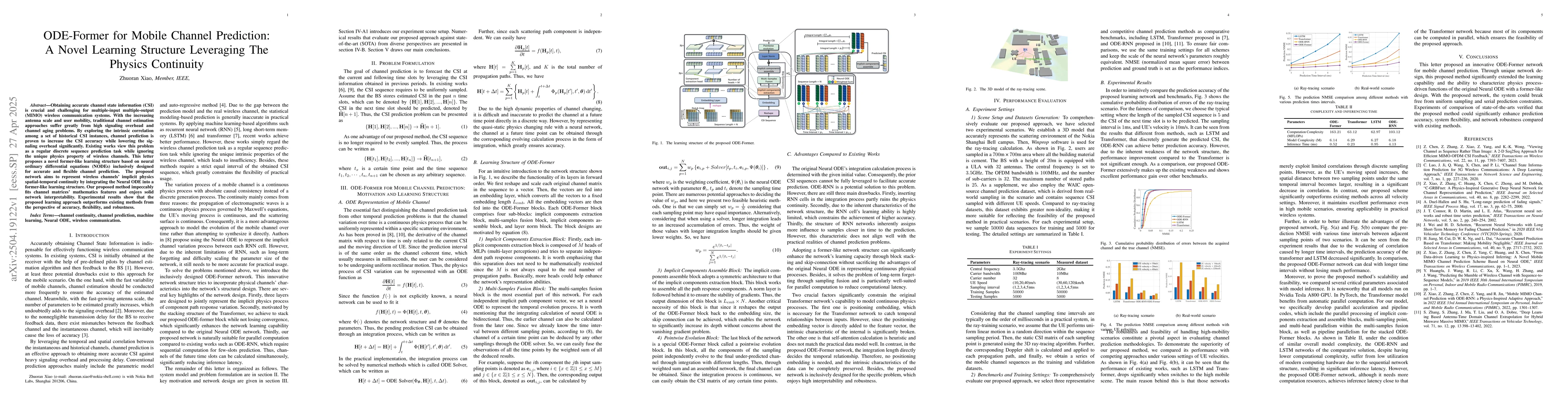 Thumbnail for ODE-Former for Mobile Channel Prediction: A Novel Learning Structure
  Leveraging The Physics Continuity