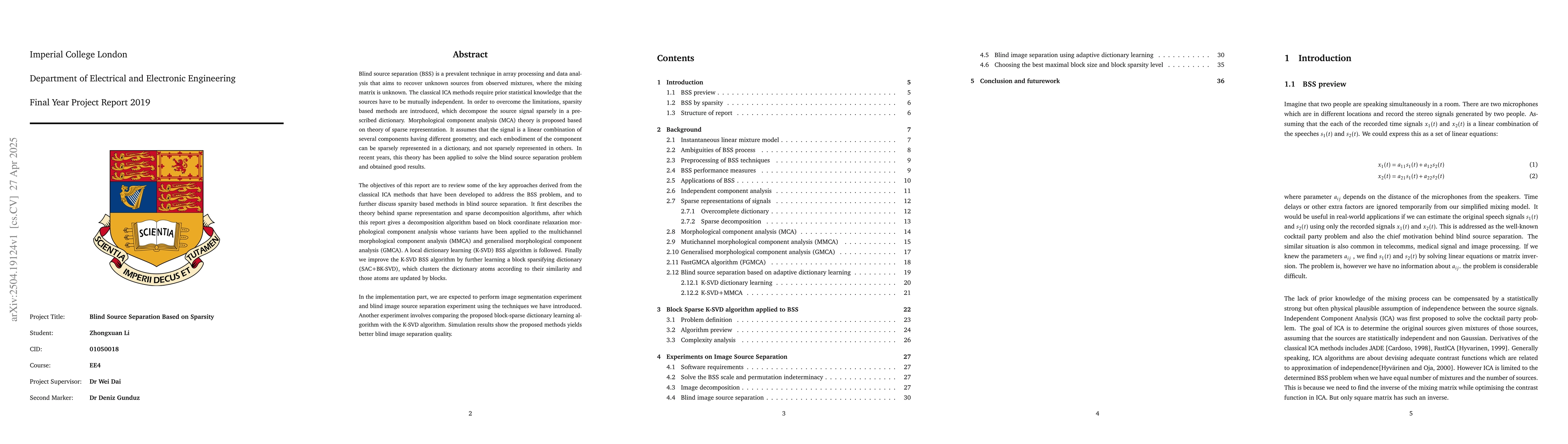 Thumbnail for Blind Source Separation Based on Sparsity