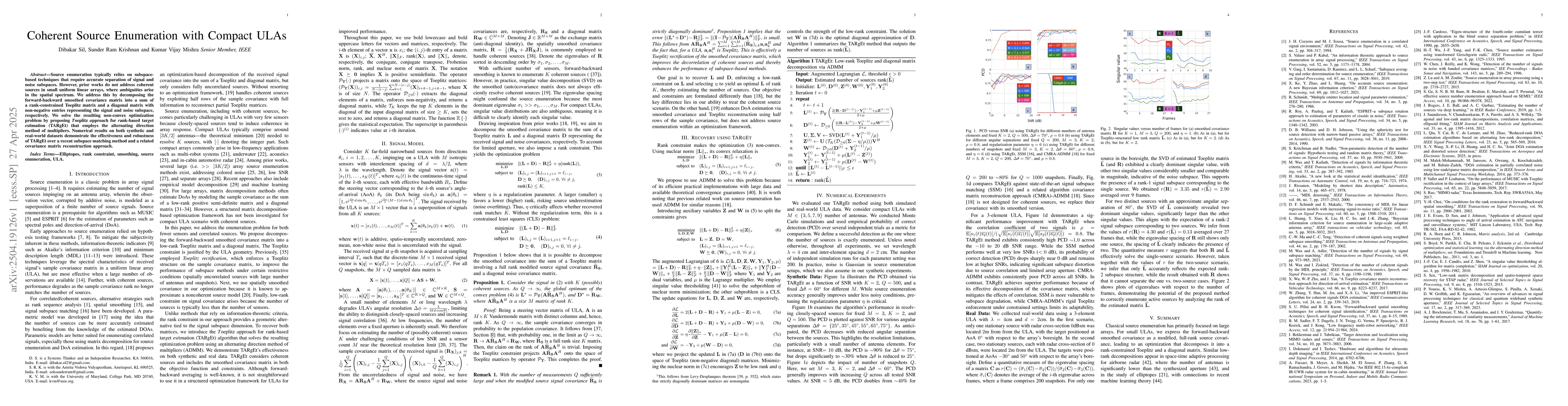 Thumbnail for Coherent Source Enumeration with Compact ULAs